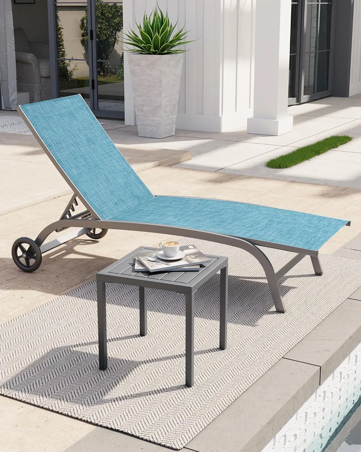 Crestlive Products Aluminum Outdoor Side Table, Pool Lounge Chair Side Table, Weather Resistant Small Square Coffee End Table for Patio, Yard, Garden, Porch, Deck, Indoor, Outdoor (Light Gray)