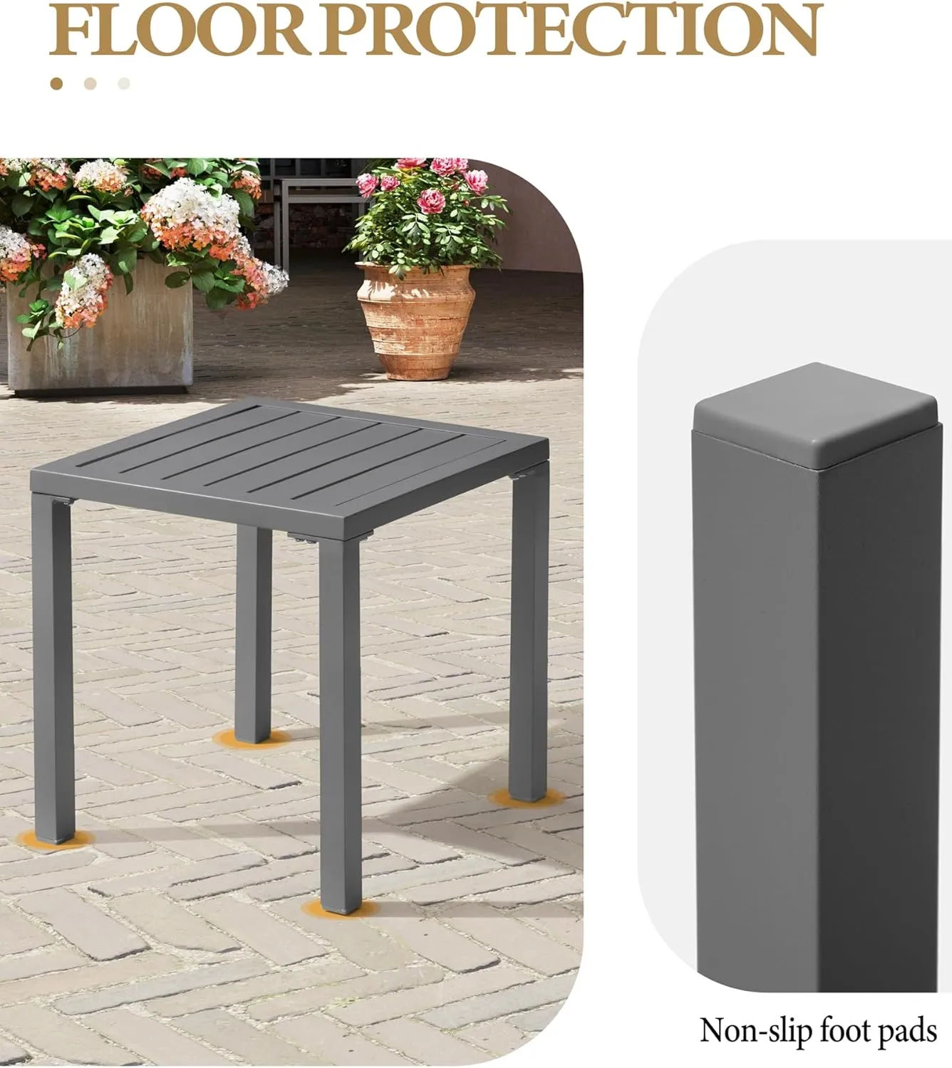 Crestlive Products Aluminum Outdoor Side Table, Pool Lounge Chair Side Table, Weather Resistant Small Square Coffee End Table for Patio, Yard, Garden, Porch, Deck, Indoor, Outdoor (Light Gray)