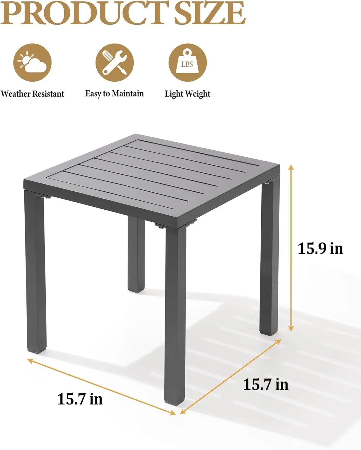 Crestlive Products Aluminum Outdoor Side Table, Pool Lounge Chair Side Table, Weather Resistant Small Square Coffee End Table for Patio, Yard, Garden, Porch, Deck, Indoor, Outdoor (Light Gray)