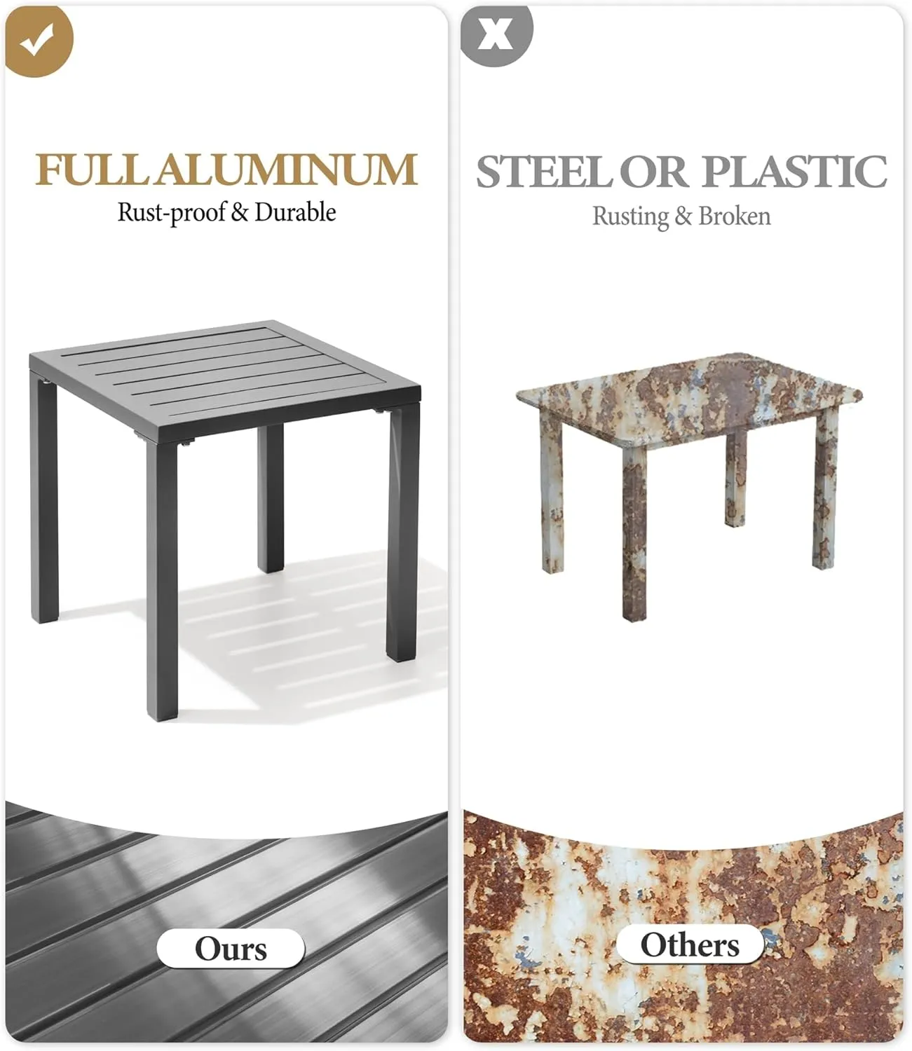 Crestlive Products Aluminum Outdoor Side Table, Pool Lounge Chair Side Table, Weather Resistant Small Square Coffee End Table for Patio, Yard, Garden, Porch, Deck, Indoor, Outdoor (Light Gray)
