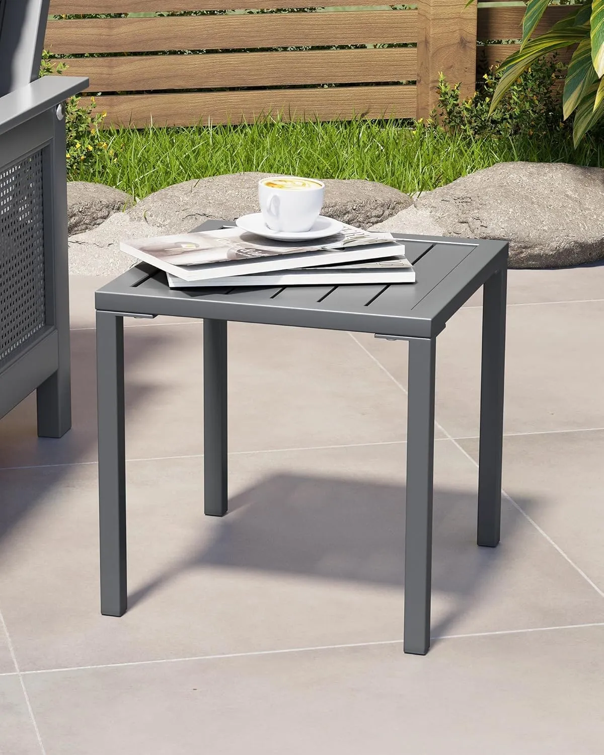 Crestlive Products Aluminum Outdoor Side Table, Pool Lounge Chair Side Table, Weather Resistant Small Square Coffee End Table for Patio, Yard, Garden, Porch, Deck, Indoor, Outdoor (Light Gray)