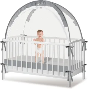 Crib Tent to Keep Baby from Climbing Out - Crib Net to Keep Baby in - Mesh Crib Climbing Prevention, Pop Up Baby Crib Tent, Two-Way Self-Locking Metal Zipper (Grey, Lager)