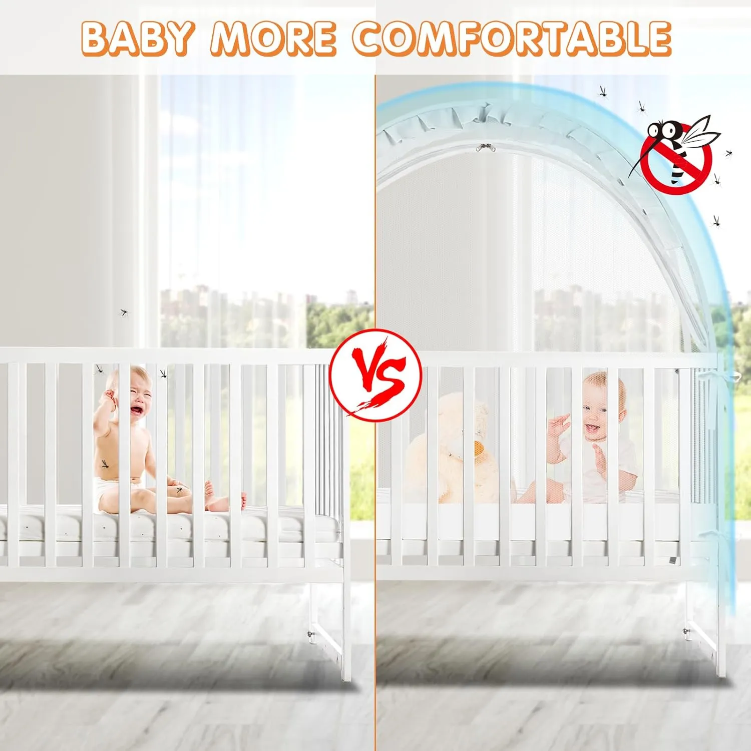 Crib Tent to Keep Baby from Climbing Out - Crib Net to Keep Baby in - Pop Up Breathable Cribs Cover - Canopy with Upgrade Strong Mesh and Durable Zipper (White, Lager)