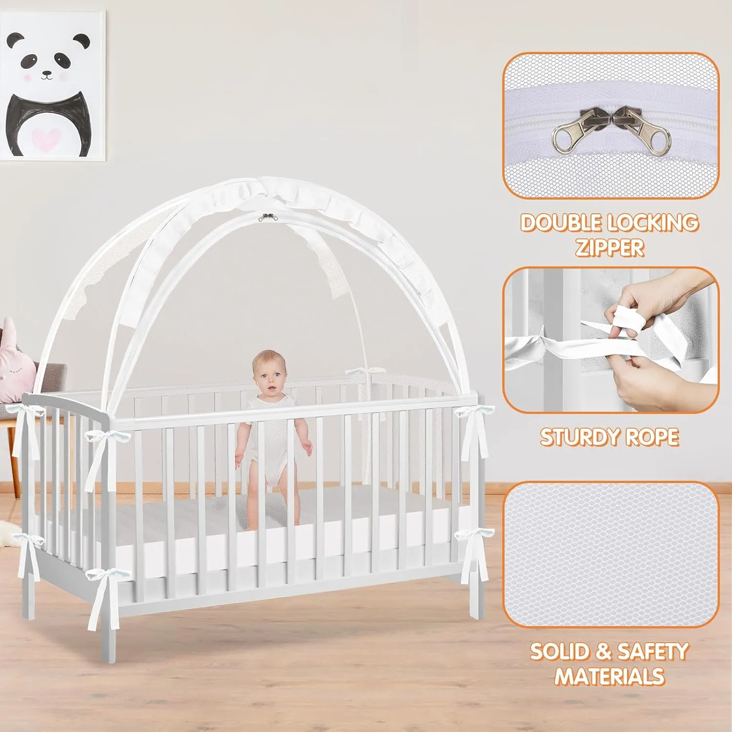 Crib Tent to Keep Baby from Climbing Out - Crib Net to Keep Baby in - Pop Up Breathable Cribs Cover - Canopy with Upgrade Strong Mesh and Durable Zipper (White, Lager)