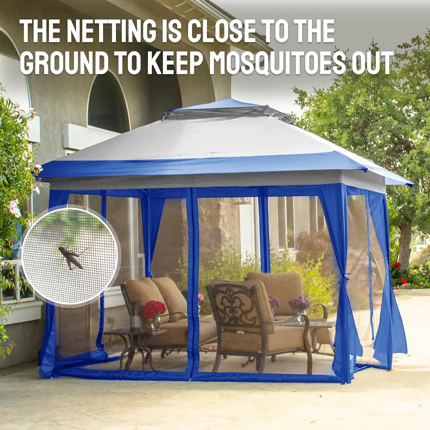 CROWN SHADES 13x13 Pop Up Gazebo, Canopy Tent, Gazebos on Clearance - Outdoor Gazebo for Backyard & Patio Furniture - Carpa Pop Up Tent with Wheeled STO-N-Go Cover Bag (Blue & Grey)