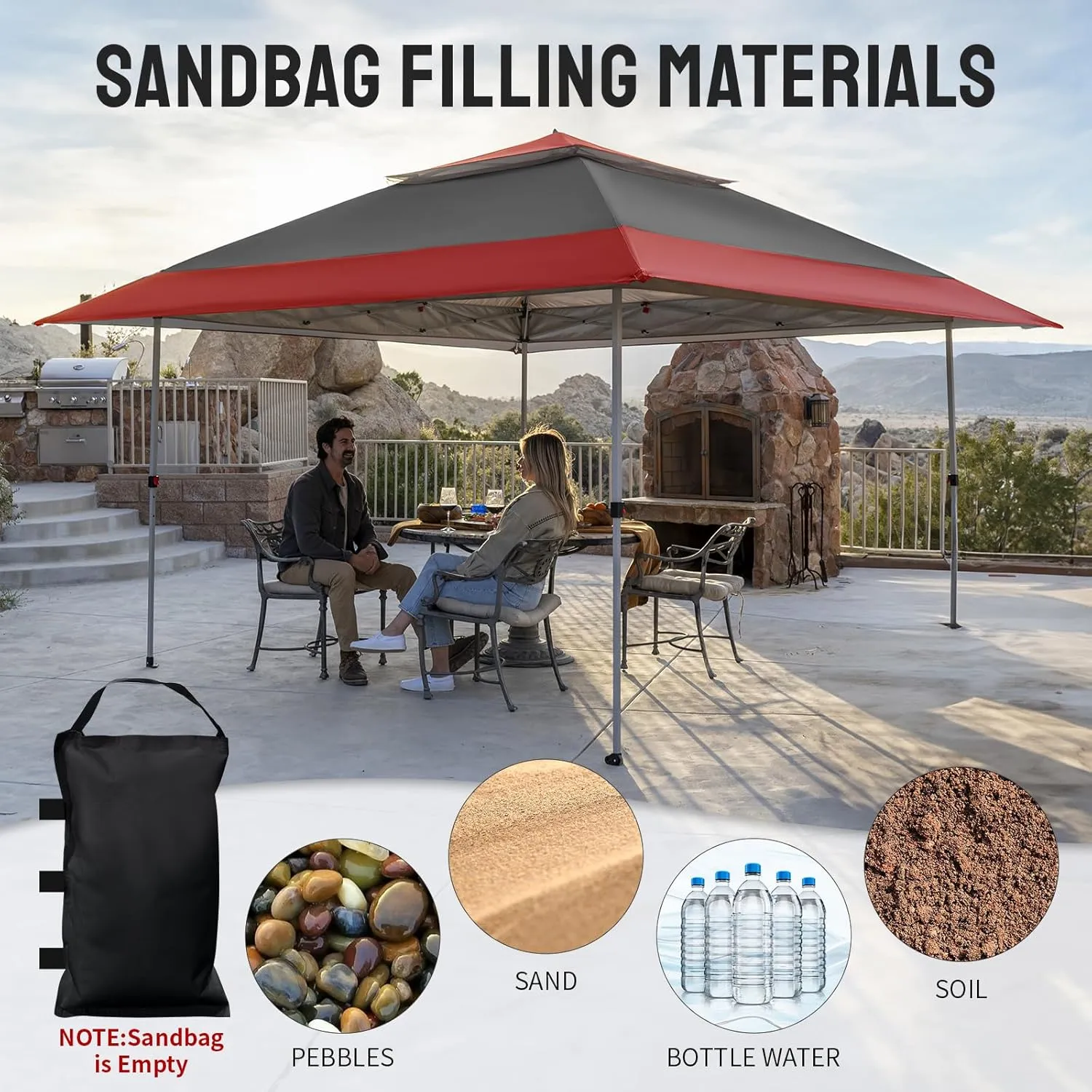 CROWN SHADES 13x13 Pop Up Gazebo, Canopy Tent, Gazebos on Clearance - Outdoor Gazebo for Backyard & Patio Furniture - Carpa Pop Up Tent with Wheeled STO-N-Go Cover Bag (Red & Grey)