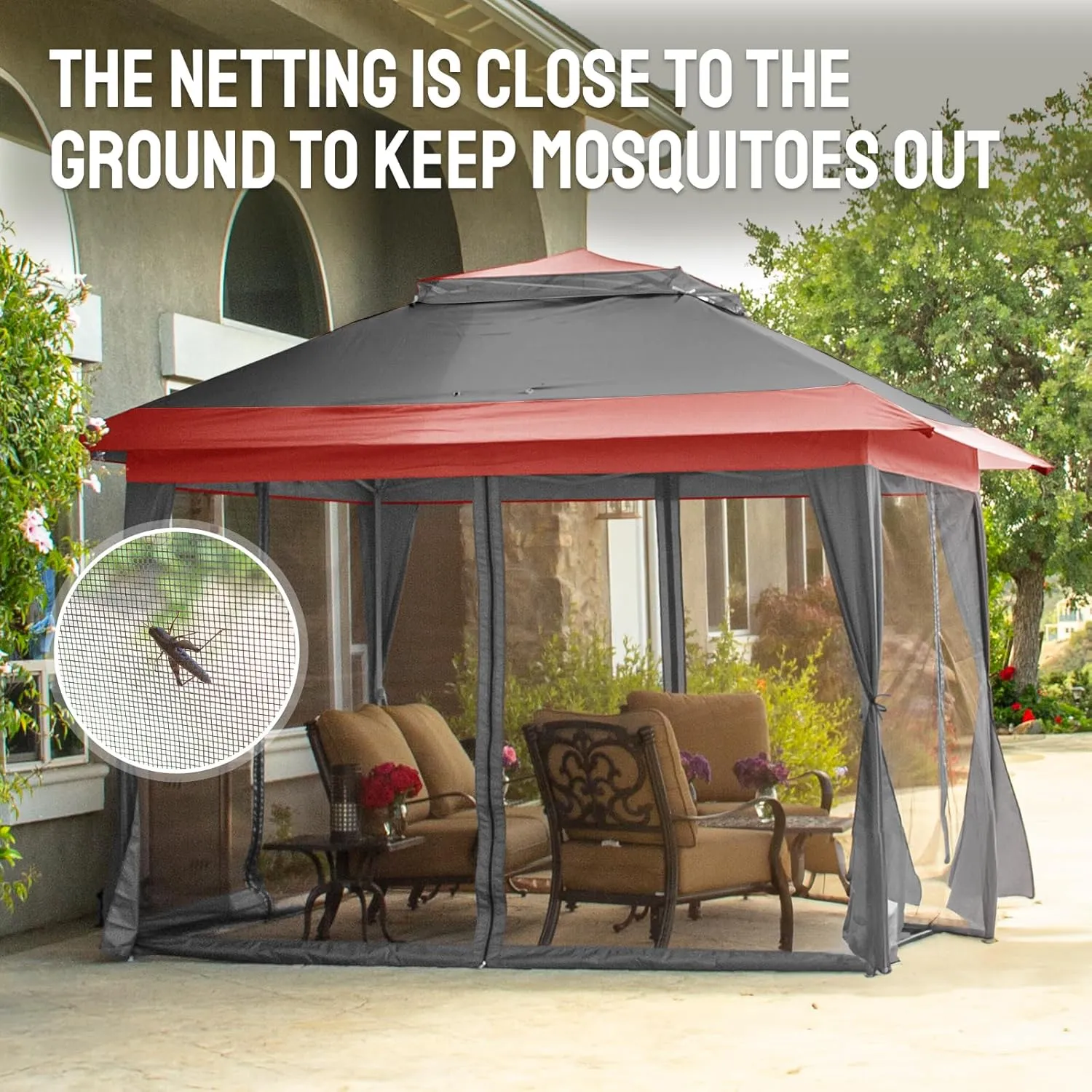 CROWN SHADES 13x13 Pop Up Gazebo, Canopy Tent, Gazebos on Clearance - Outdoor Gazebo for Backyard & Patio Furniture - Carpa Pop Up Tent with Wheeled STO-N-Go Cover Bag (Red & Grey)