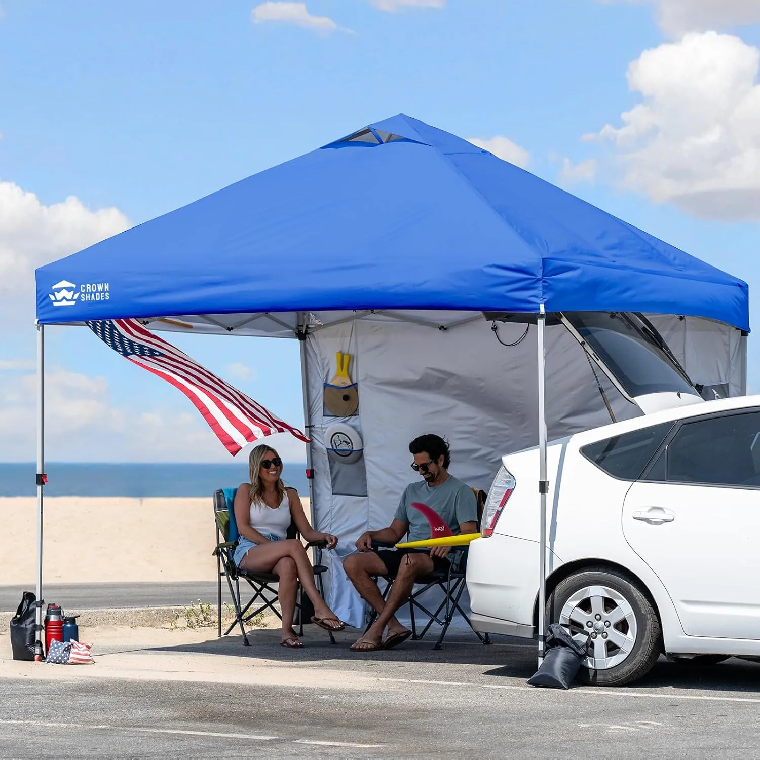 CROWN SHADES Canopy Tent, 10 x 10 Foot Portable Pop Up Outdoor Shelter with Pocket Sidewall, Push Center Lock, UV Protection, and Carry Bag, Blue