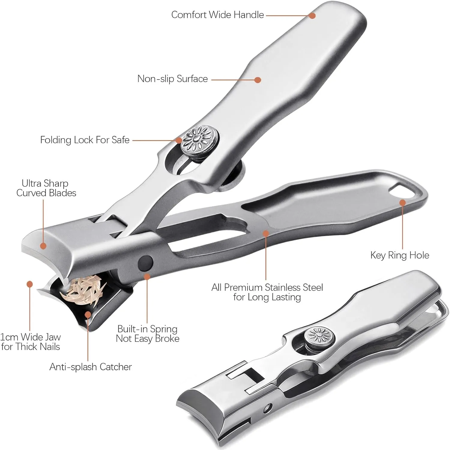 Curved and Slanted Nail Clippers for Men Thick Toenails and Fingernail, Wide Jaw Opening Ultra Sharp Heavy Duty Long Handle Stainless Steel Toenail Clippers Set for Seniors, Adults, Women