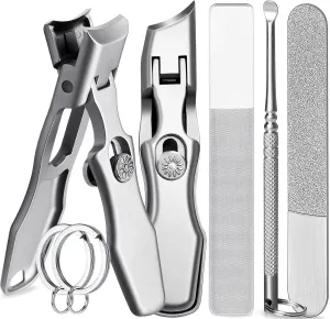 Curved and Slanted Nail Clippers for Men Thick Toenails and Fingernail, Wide Jaw Opening Ultra Sharp Heavy Duty Long Handle Stainless Steel Toenail Clippers Set for Seniors, Adults, Women