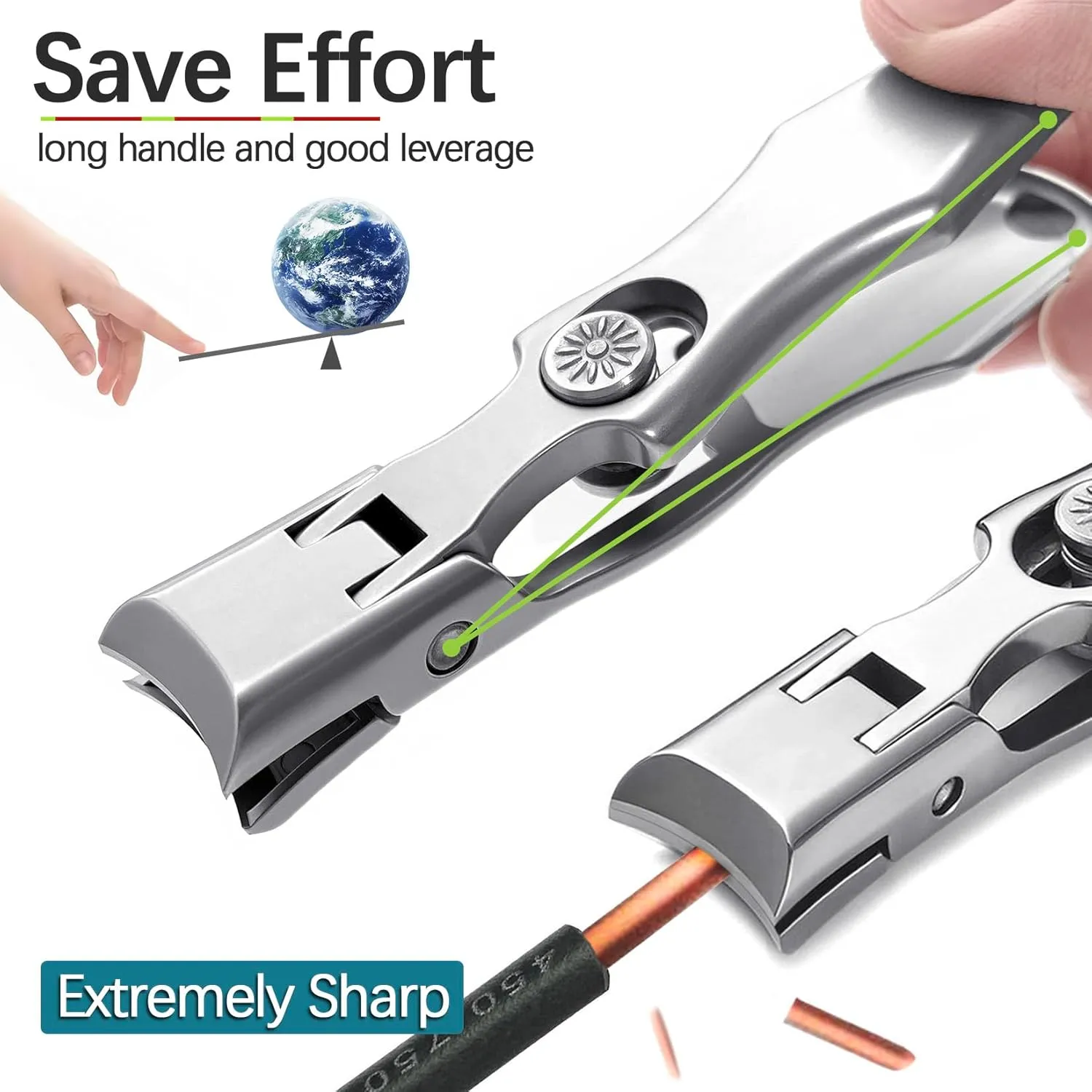 Curved and Slanted Nail Clippers for Men Thick Toenails and Fingernail, Wide Jaw Opening Ultra Sharp Heavy Duty Long Handle Stainless Steel Toenail Clippers Set for Seniors, Adults, Women