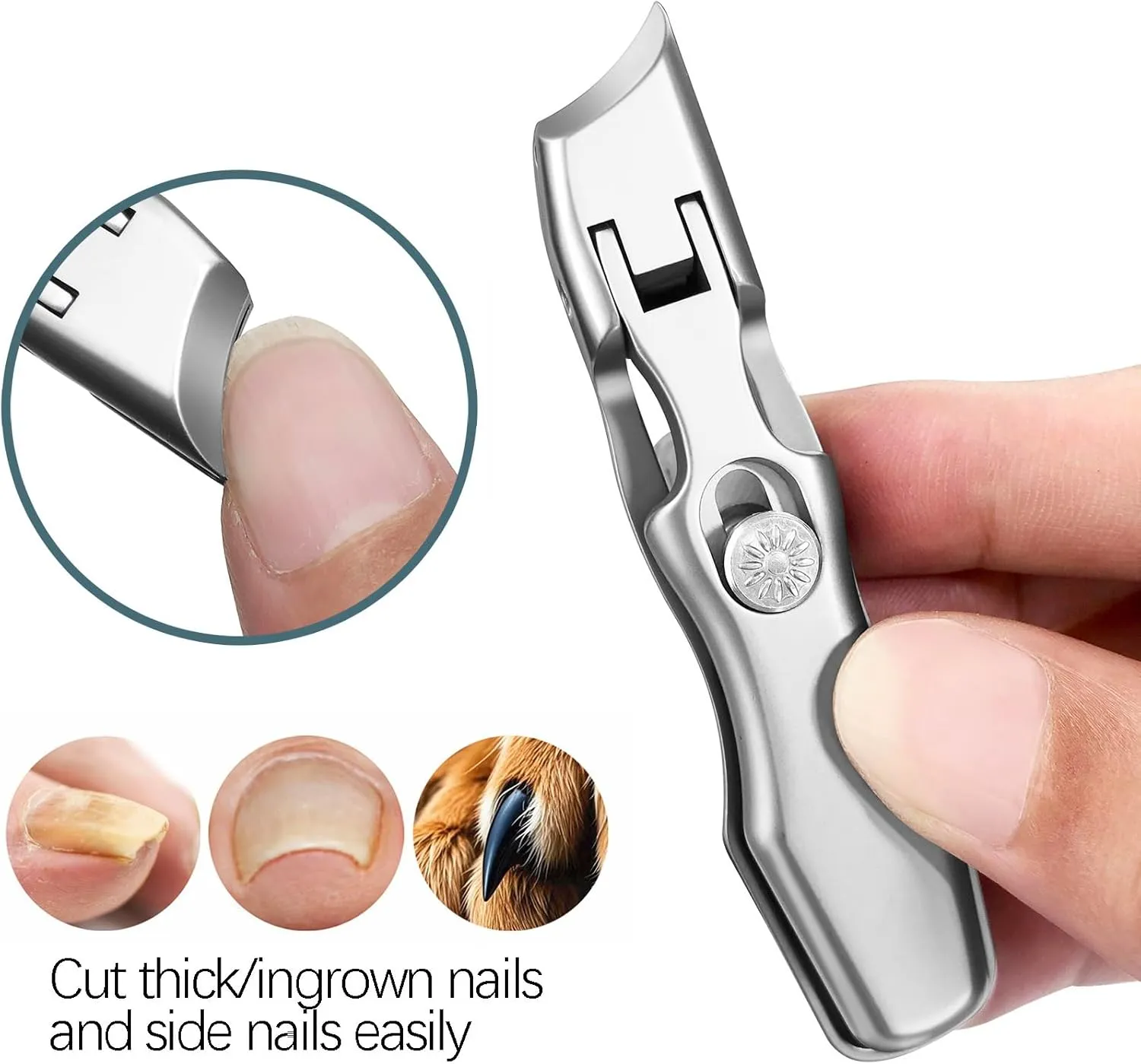 Curved and Slanted Nail Clippers for Men Thick Toenails and Fingernail, Wide Jaw Opening Ultra Sharp Heavy Duty Long Handle Stainless Steel Toenail Clippers Set for Seniors, Adults, Women