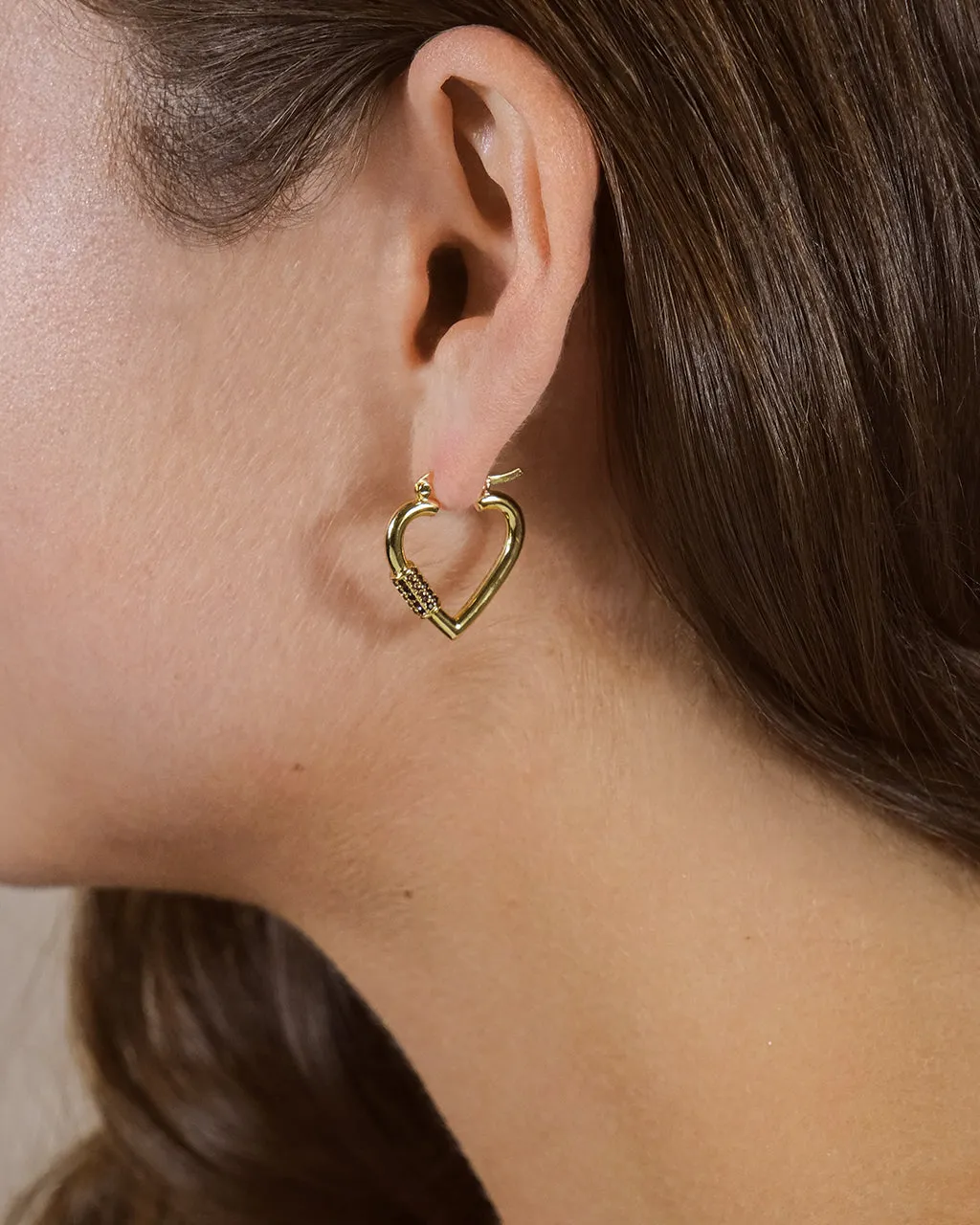 CZ Heart Carabiner Lock Hoops