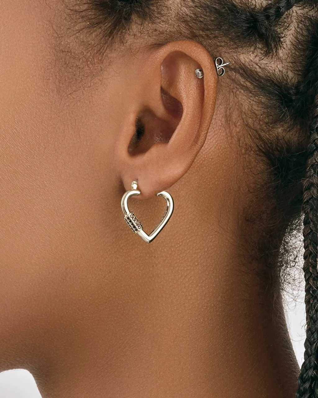 CZ Heart Carabiner Lock Hoops