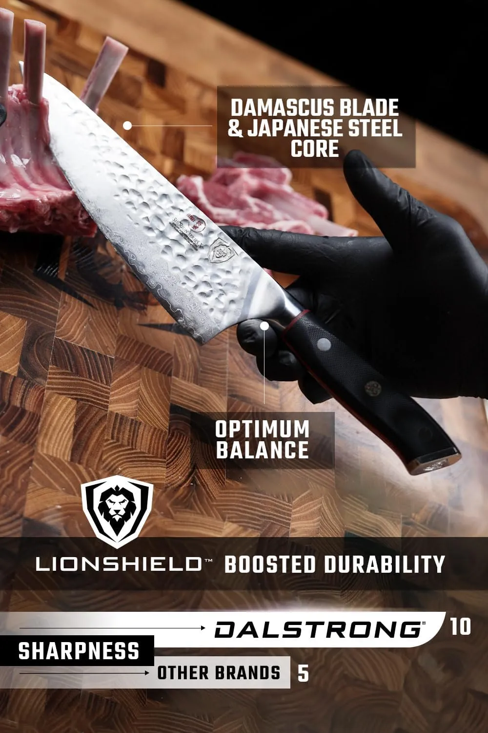 Dalstrong Professional Chef Knife - 8” Blade - Shogun Series ELITE - Damascus Chef Knife - Japanese AUS-10V Super Steel - G10 Black Handle - Razor Sharp - Chef Knife with Sheath
