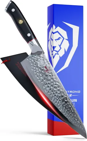 Dalstrong Professional Chef Knife - 8” Blade - Shogun Series ELITE - Damascus Chef Knife - Japanese AUS-10V Super Steel - G10 Black Handle - Razor Sharp - Chef Knife with Sheath