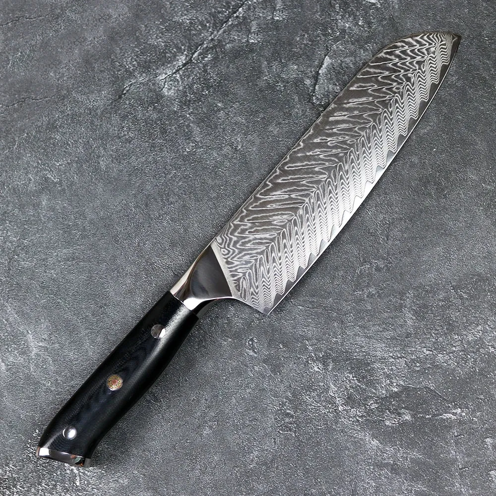Damascus Steel Kitchen Knife 7 inch Santoku Knife Chef Knife G10 Handle Multi-function Fruit Knife