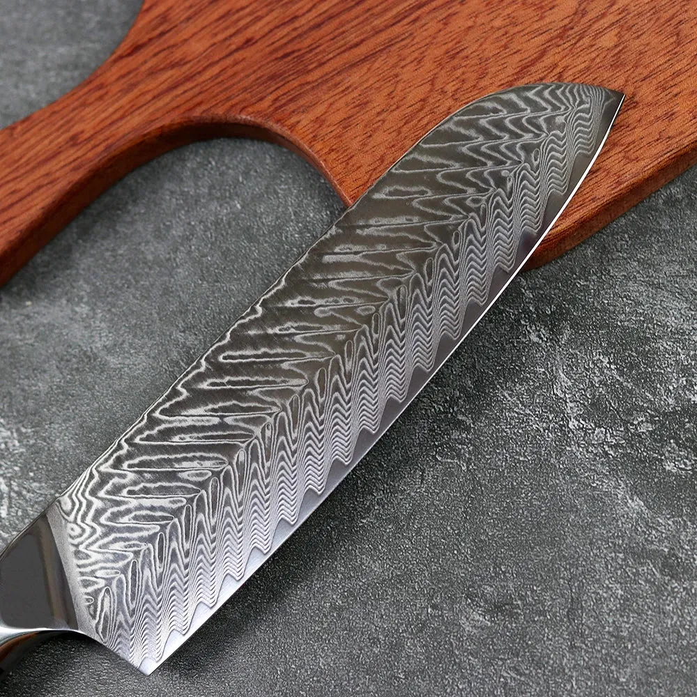 Damascus Steel Kitchen Knife 7 inch Santoku Knife Chef Knife G10 Handle Multi-function Fruit Knife