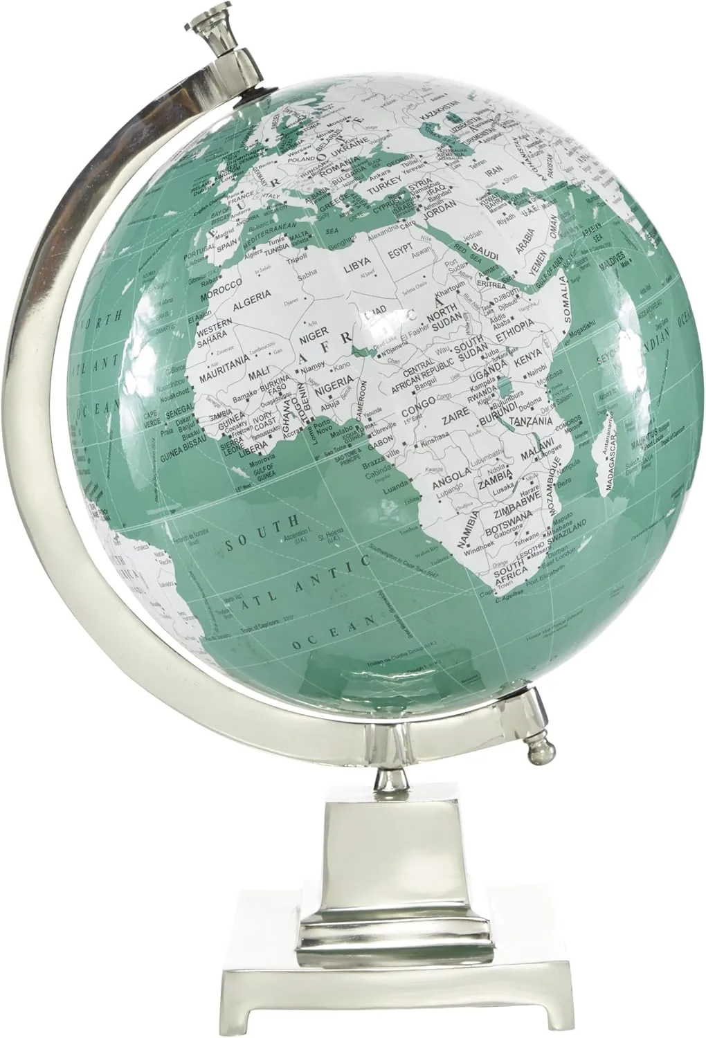 Deco 79 Aluminum Metal Educational/Geographic Earth Globe, Desk Globe 12" x 12" x 18", Teal