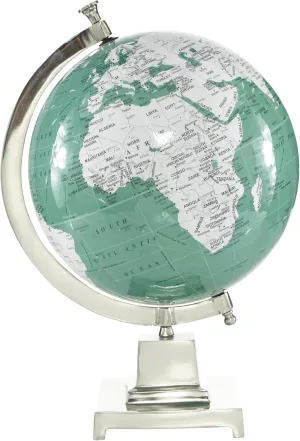 Deco 79 Aluminum Metal Educational/Geographic Earth Globe, Desk Globe 12" x 12" x 18", Teal