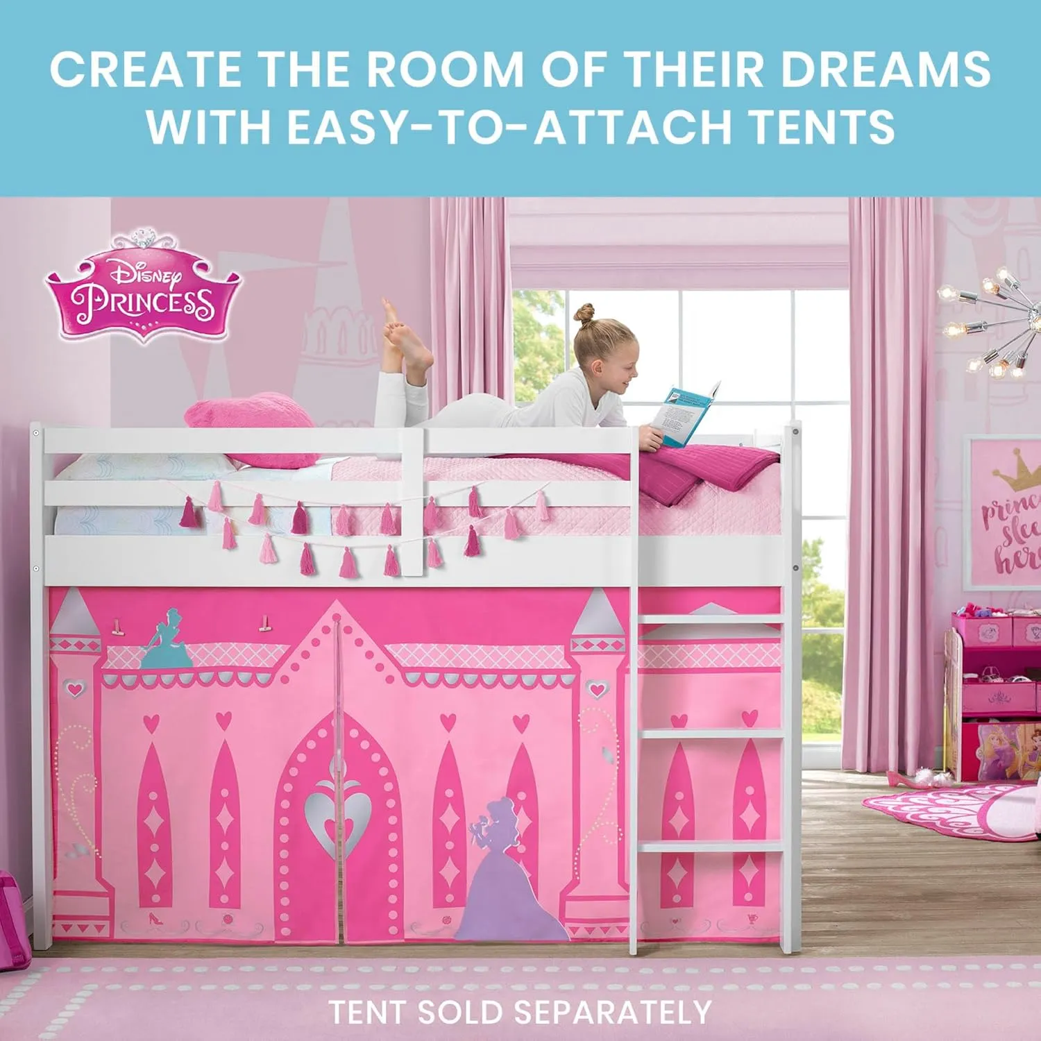 Delta Children Twin Loft Bed with Guardrail and Ladder (Coordinates with Loft Bed Tents Sold Separately), White