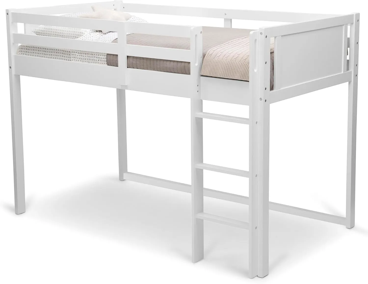 Delta Children Twin Loft Bed with Guardrail and Ladder (Coordinates with Loft Bed Tents Sold Separately), White