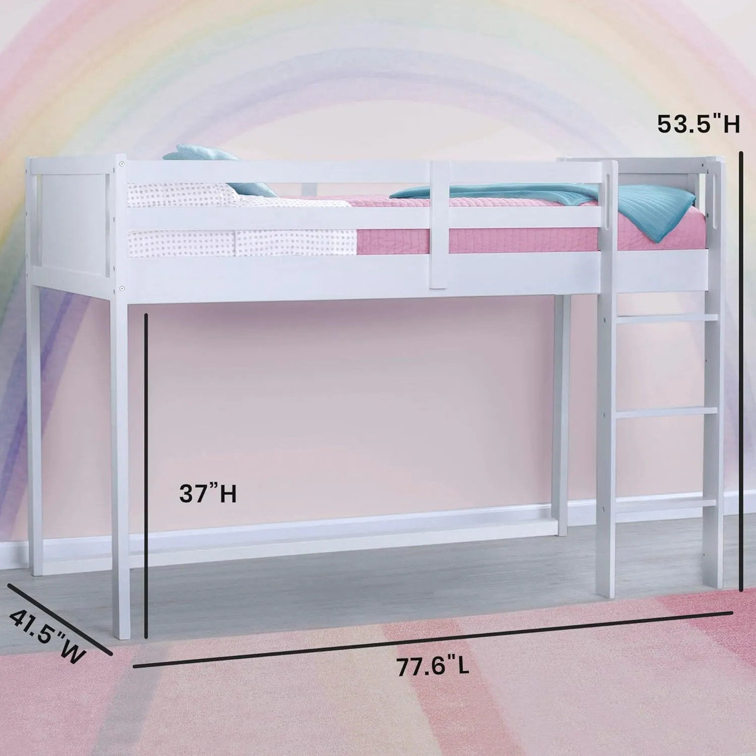 Delta Children Twin Loft Bed with Guardrail and Ladder (Coordinates with Loft Bed Tents Sold Separately), White