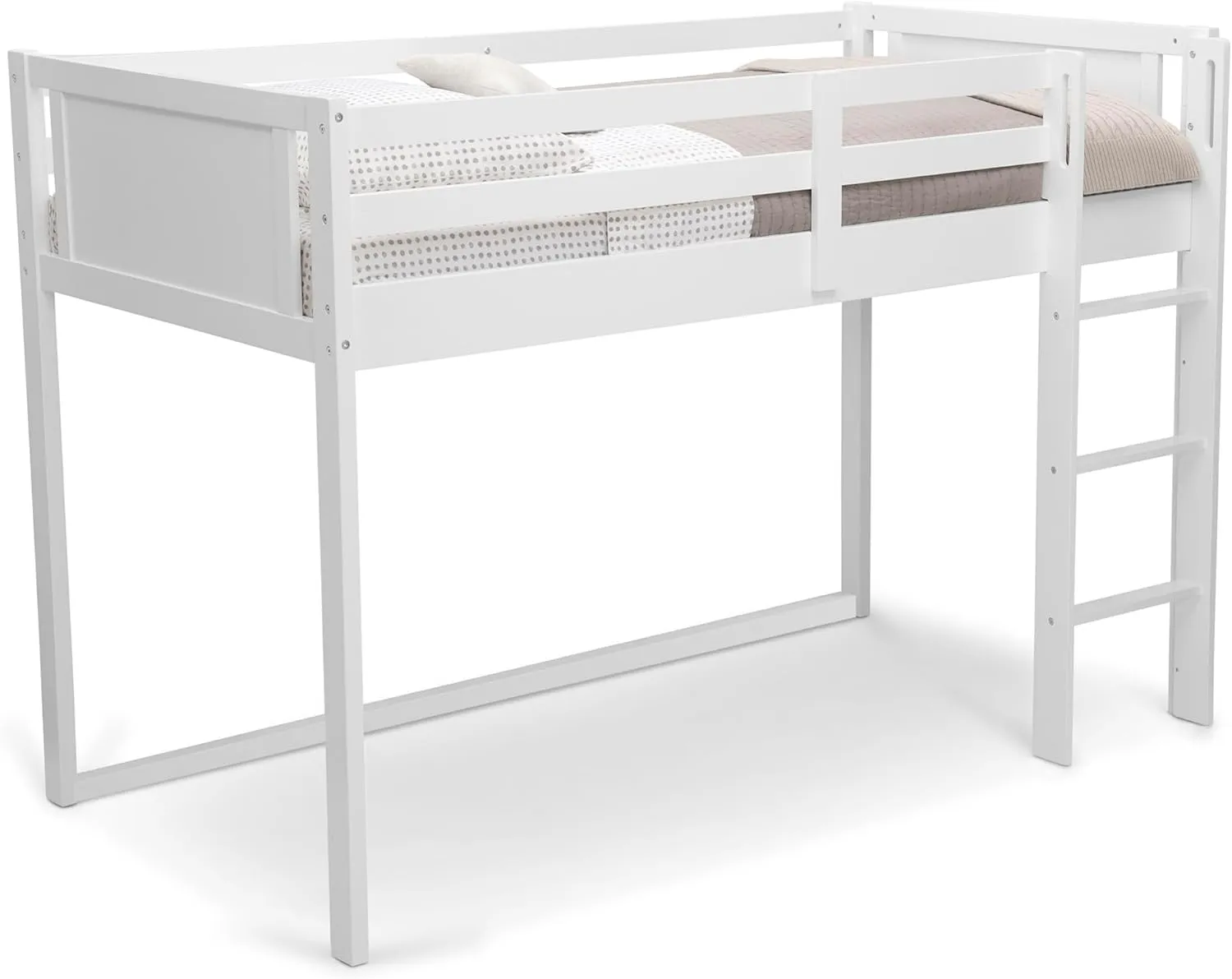 Delta Children Twin Loft Bed with Guardrail and Ladder (Coordinates with Loft Bed Tents Sold Separately), White