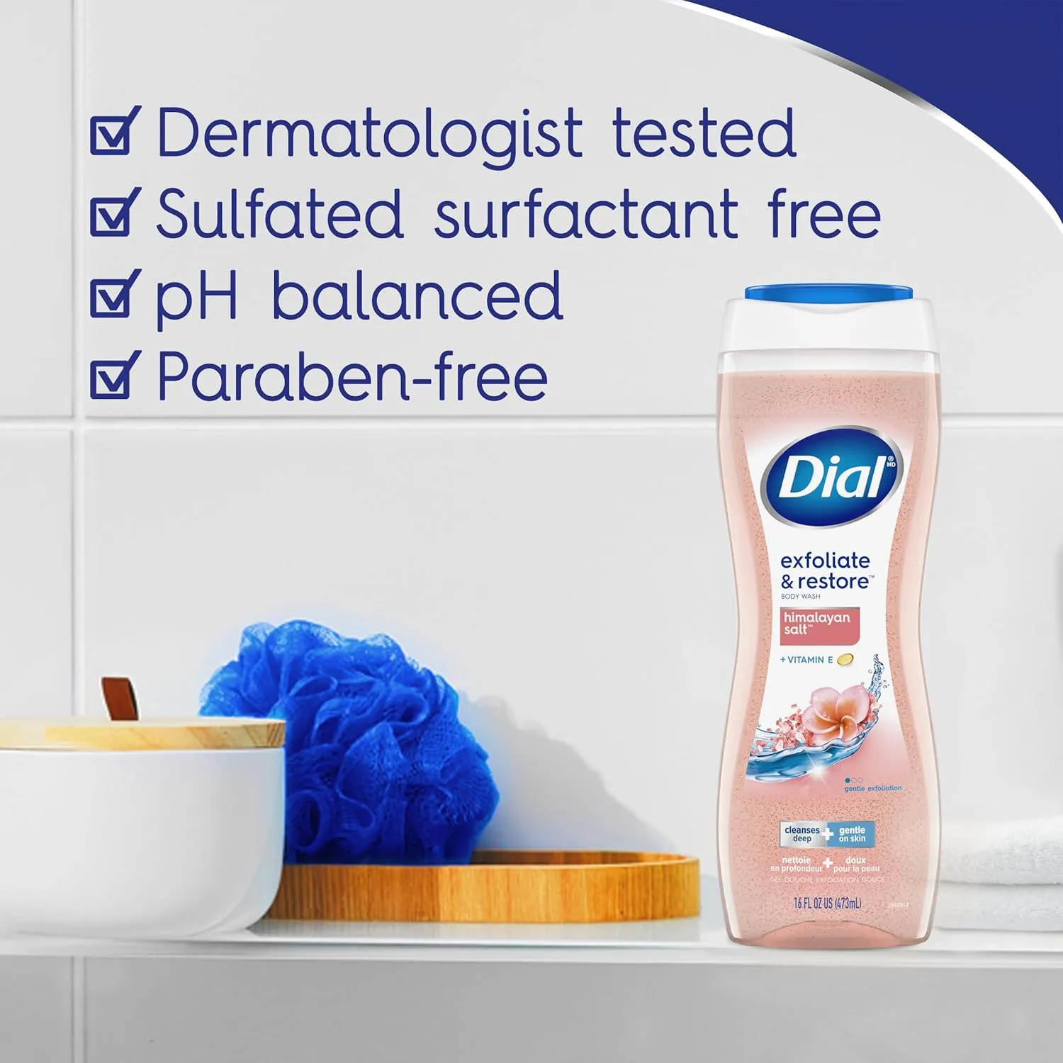 Dial Body Wash, Exfoliate & Restore Himalayan Salt, 16 Fl Oz (Pack of 4)