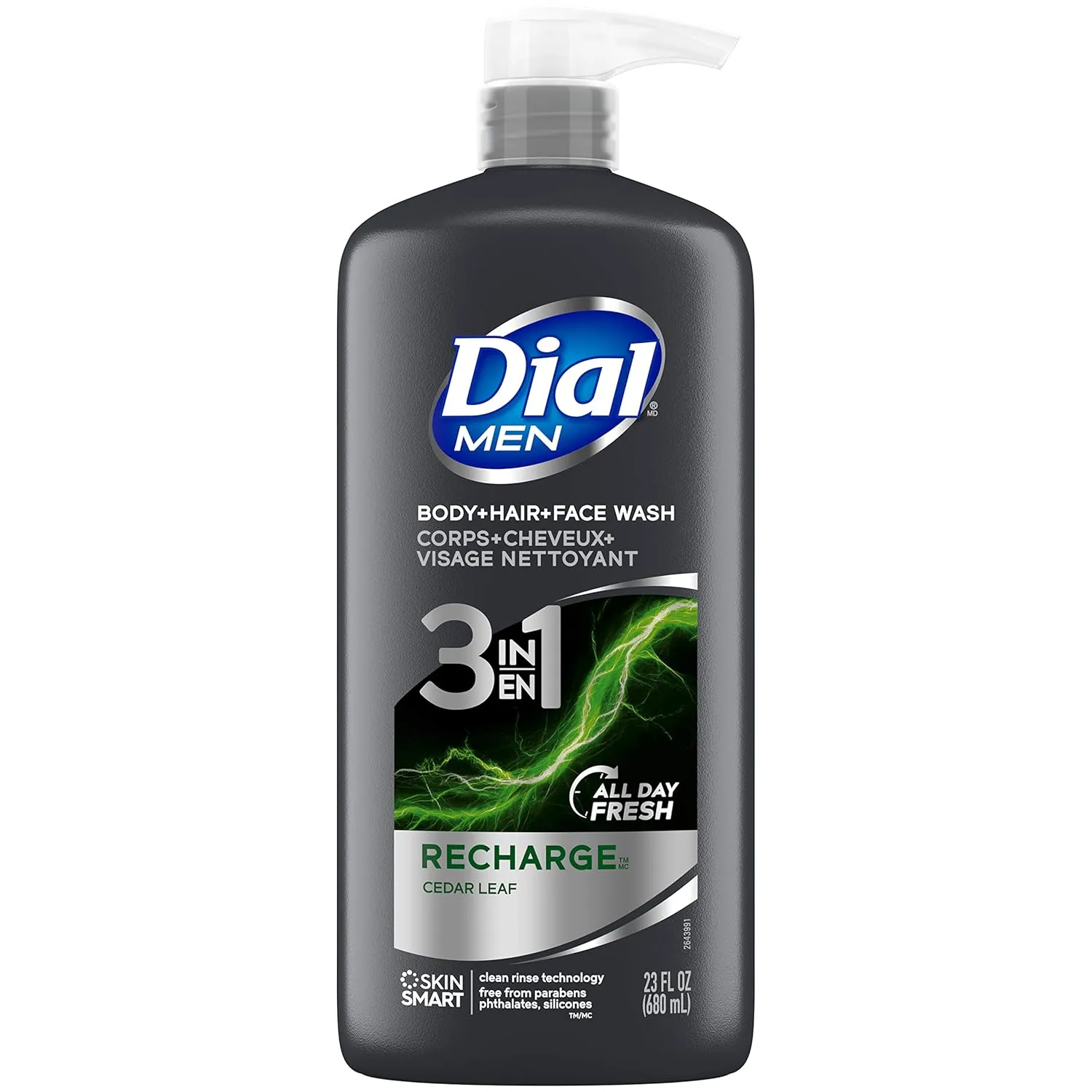 Dial Men 3in1 Body, Hair and Face Wash, Recharge, 69 fl oz (3-23 fl oz Bottles)