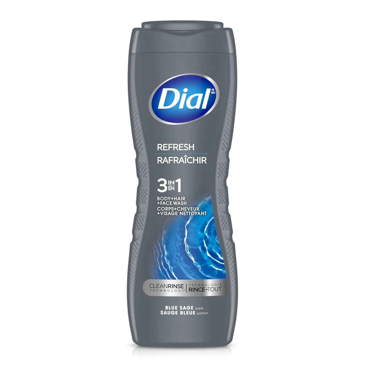 Dial Men 3in1 Body, Hair and Face Wash, Refresh, Blue Sage Scent, 16 fl oz, Pack of 4
