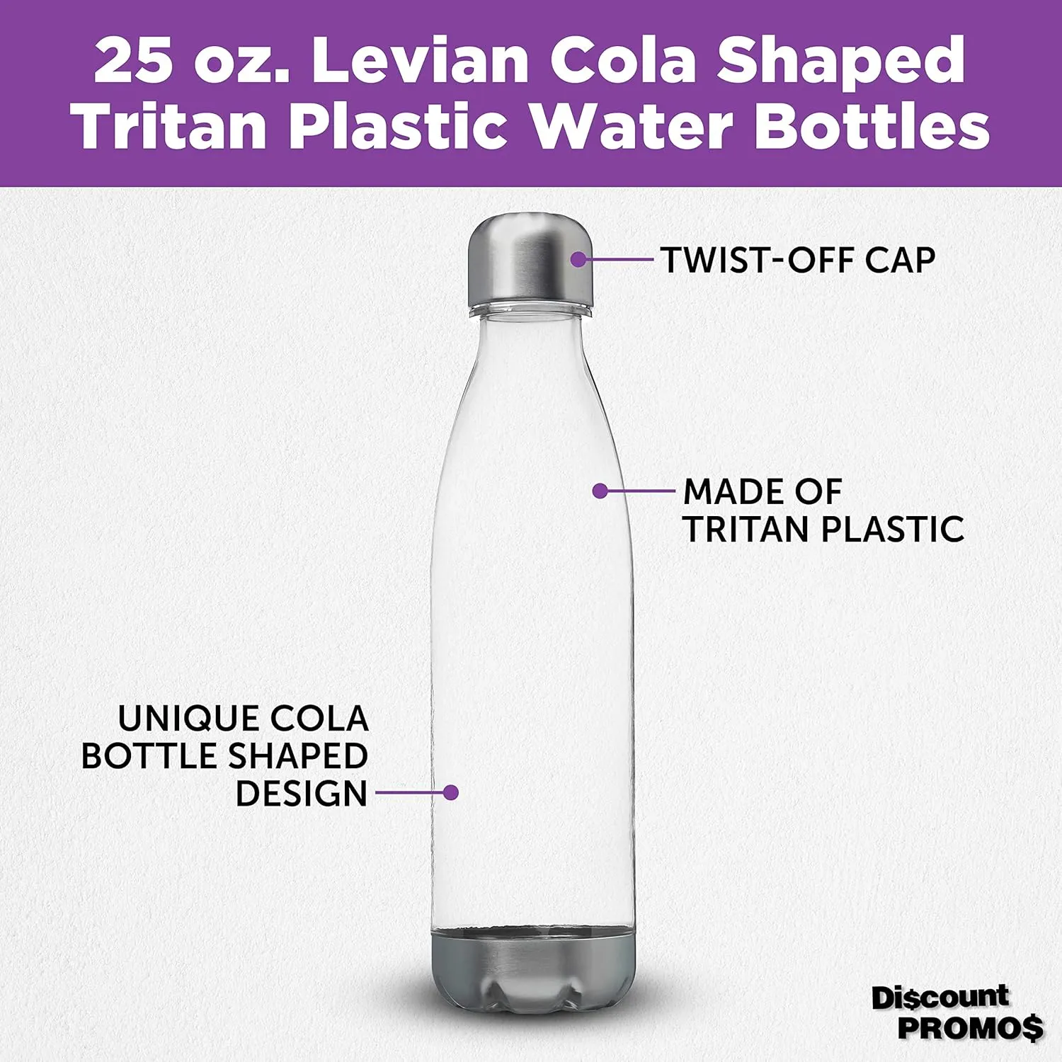 DISCOUNT PROMOS Levian Cola Shaped Plastic Bottles 25 oz. Set of 10, Bulk Pack - BPA Free, Great for Gym, Hiking, Cycling, Yoga and More - Clear