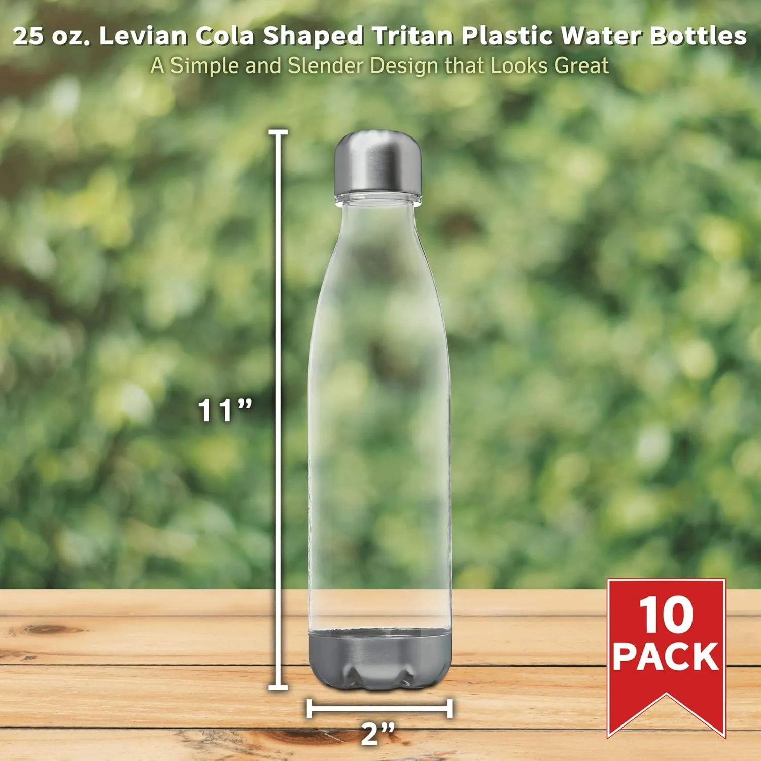 DISCOUNT PROMOS Levian Cola Shaped Plastic Bottles 25 oz. Set of 10, Bulk Pack - BPA Free, Great for Gym, Hiking, Cycling, Yoga and More - Clear