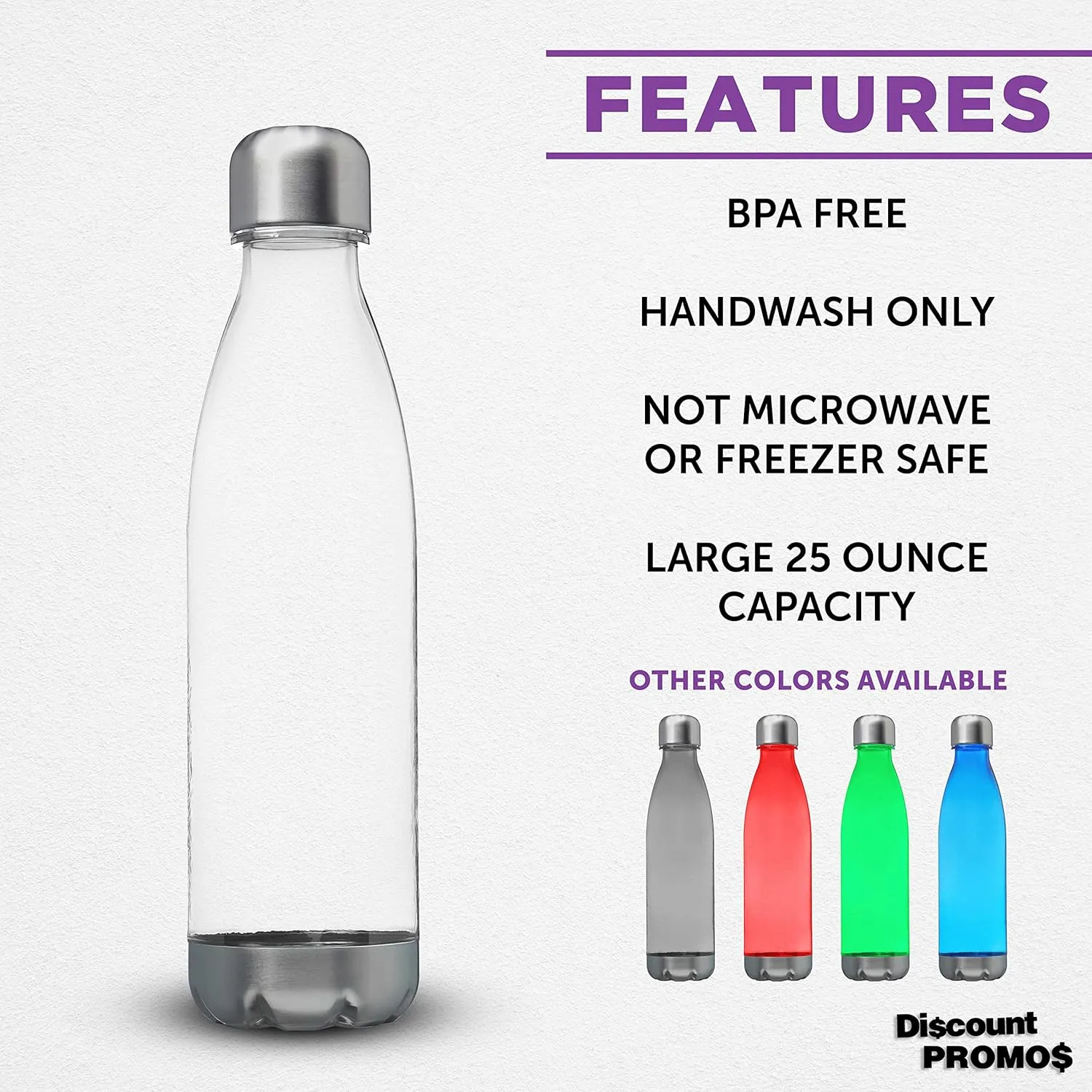 DISCOUNT PROMOS Levian Cola Shaped Plastic Bottles 25 oz. Set of 10, Bulk Pack - BPA Free, Great for Gym, Hiking, Cycling, Yoga and More - Clear