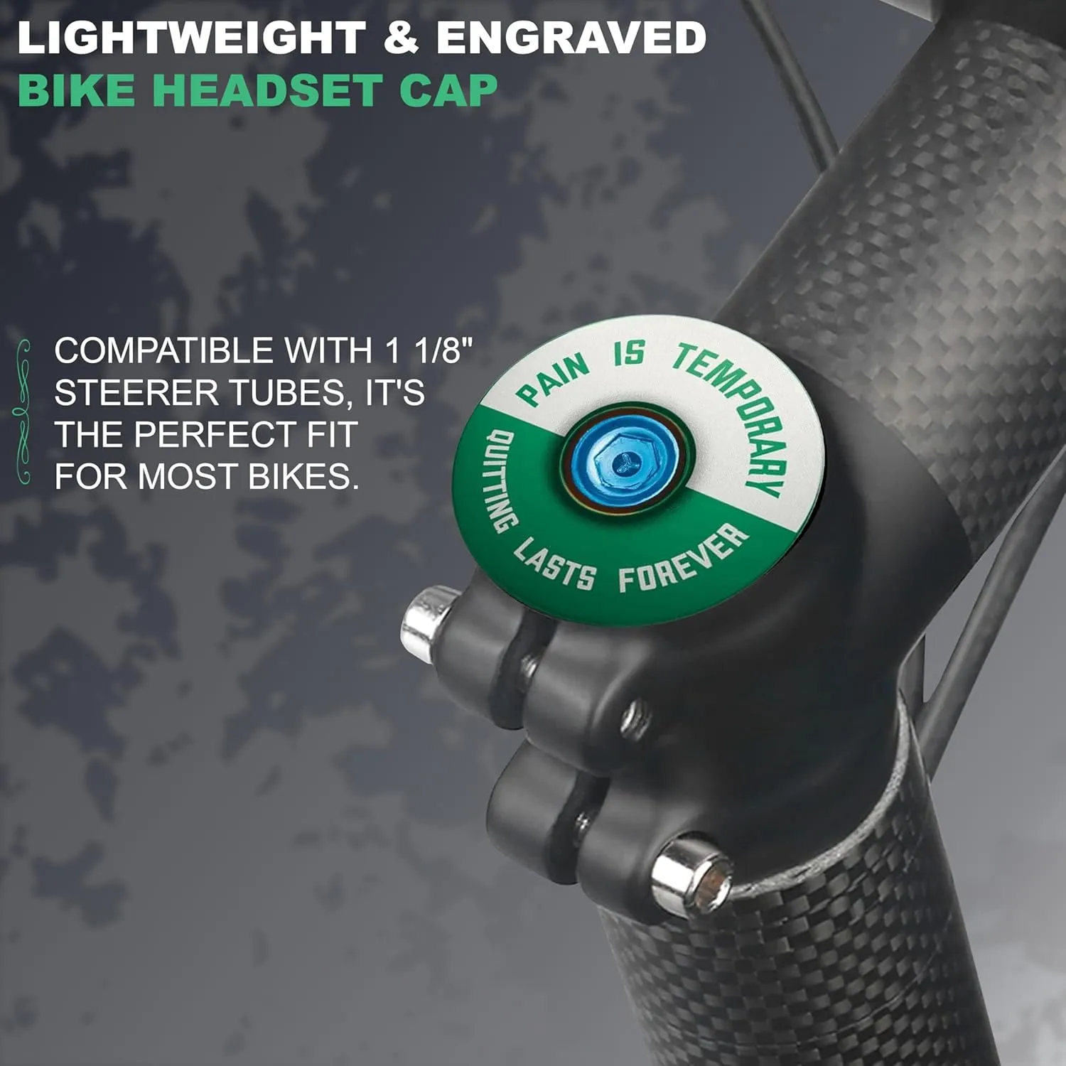 DISPATCH Pain is Temporary, Quitting Lasts Forever Bicycle Headset Cap - Customize Your Bolt - 6061 Aluminum Designed for 1 1/8" Steerer Tubes - Easy Installation & Durable Engraving or UV Printing