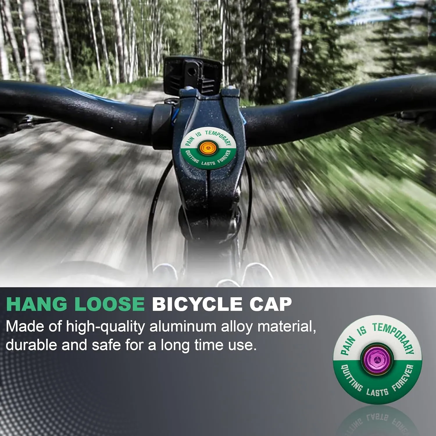 DISPATCH Pain is Temporary, Quitting Lasts Forever Bicycle Headset Cap - Customize Your Bolt - 6061 Aluminum Designed for 1 1/8" Steerer Tubes - Easy Installation & Durable Engraving or UV Printing
