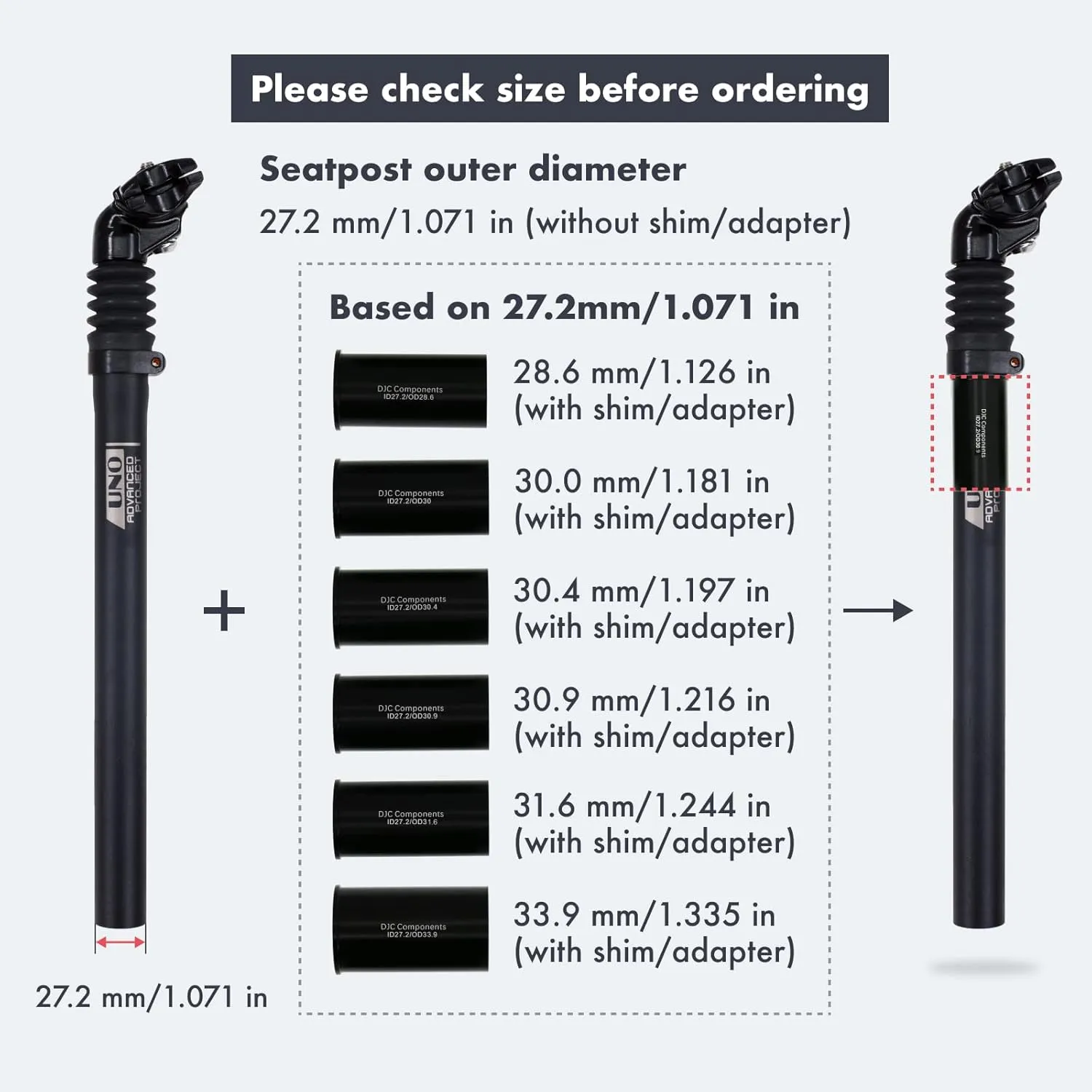 DJC Bike Suspension Seatpost Shock Absorber 25.4mm 27.2 28.6 30.4 30.9 31.6 Seat Post Ultralight Aluminum MTB Road Bike