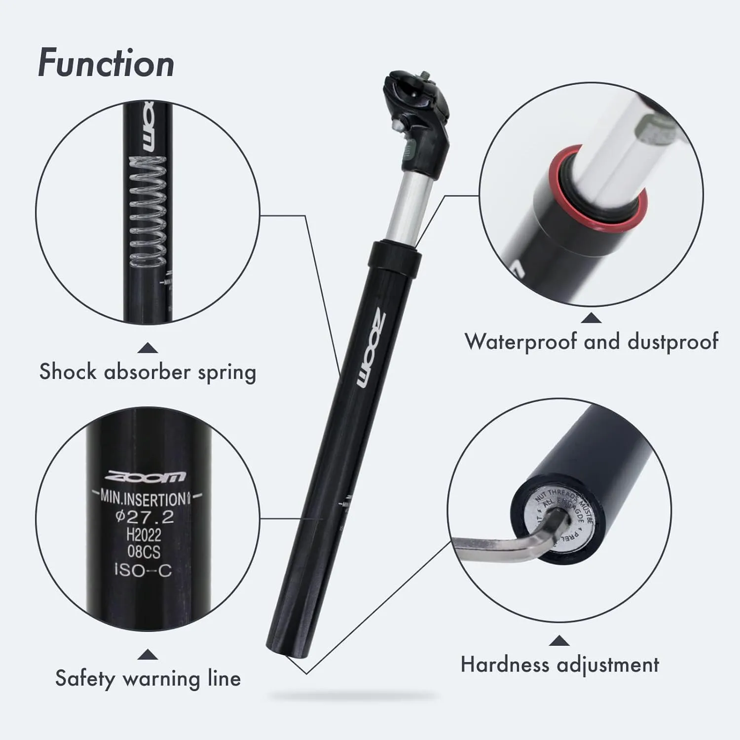 DJC Bike Suspension Seatpost Shock Absorber Damper Post 27.2 30.9 31.6 mm, Lightweight Aluminum Body