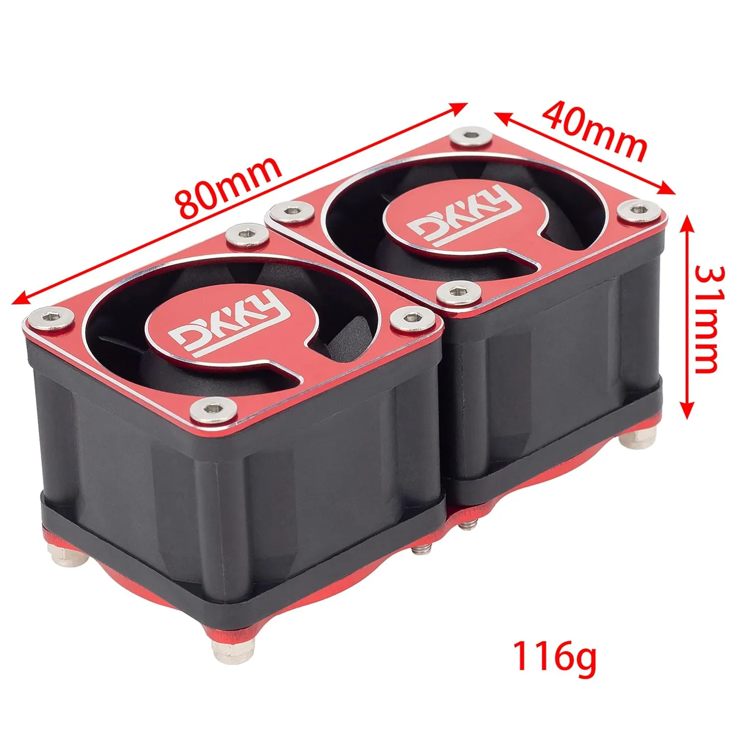 DKKY RC Motor Cooling Fan Heatsink 2Pcs DIY Kit for TRX4 ARRMA Axial 1/10 1/8 1/5 RC Model Car Upgrade Parts (Red)