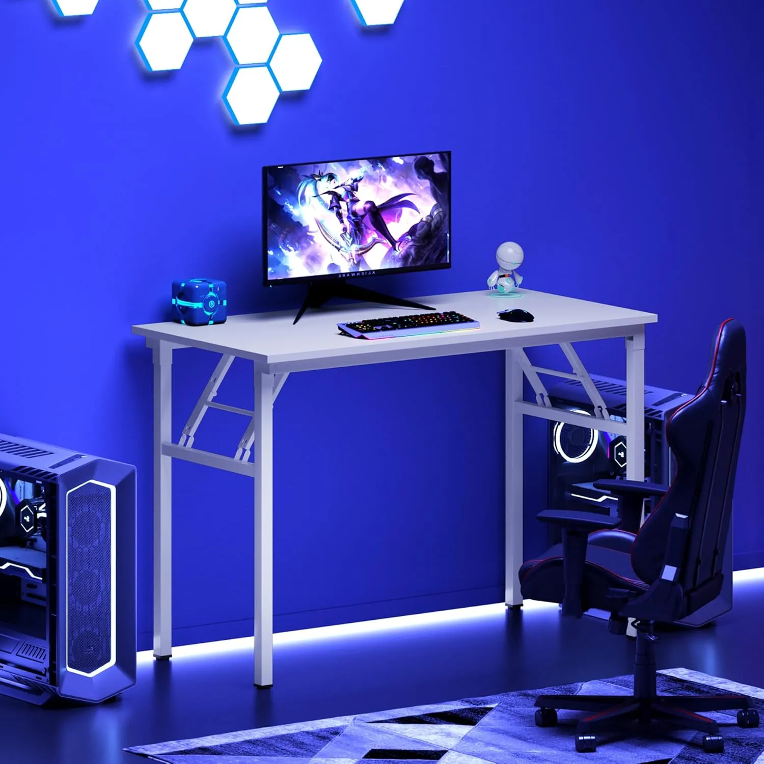 DlandHome Folding Desk Small Desk 31.5 inches Small Computer Desk for Home Office Folding Table Writing Table for Small Spaces No Assembly Required White & White Frame
