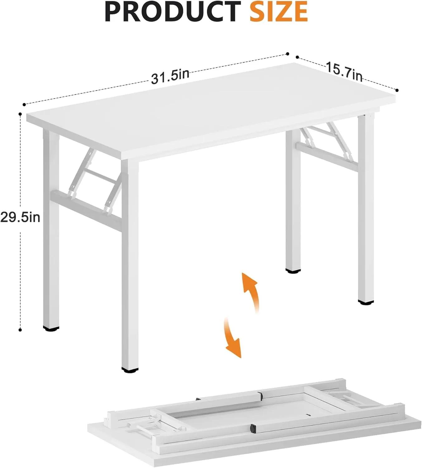 DlandHome Folding Desk Small Desk 31.5 inches Small Computer Desk for Home Office Folding Table Writing Table for Small Spaces No Assembly Required White & White Frame