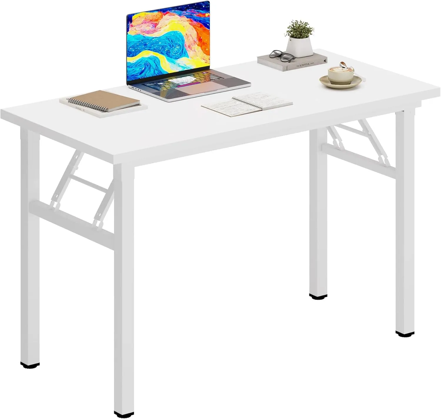 DlandHome Folding Desk Small Desk 31.5 inches Small Computer Desk for Home Office Folding Table Writing Table for Small Spaces No Assembly Required White & White Frame