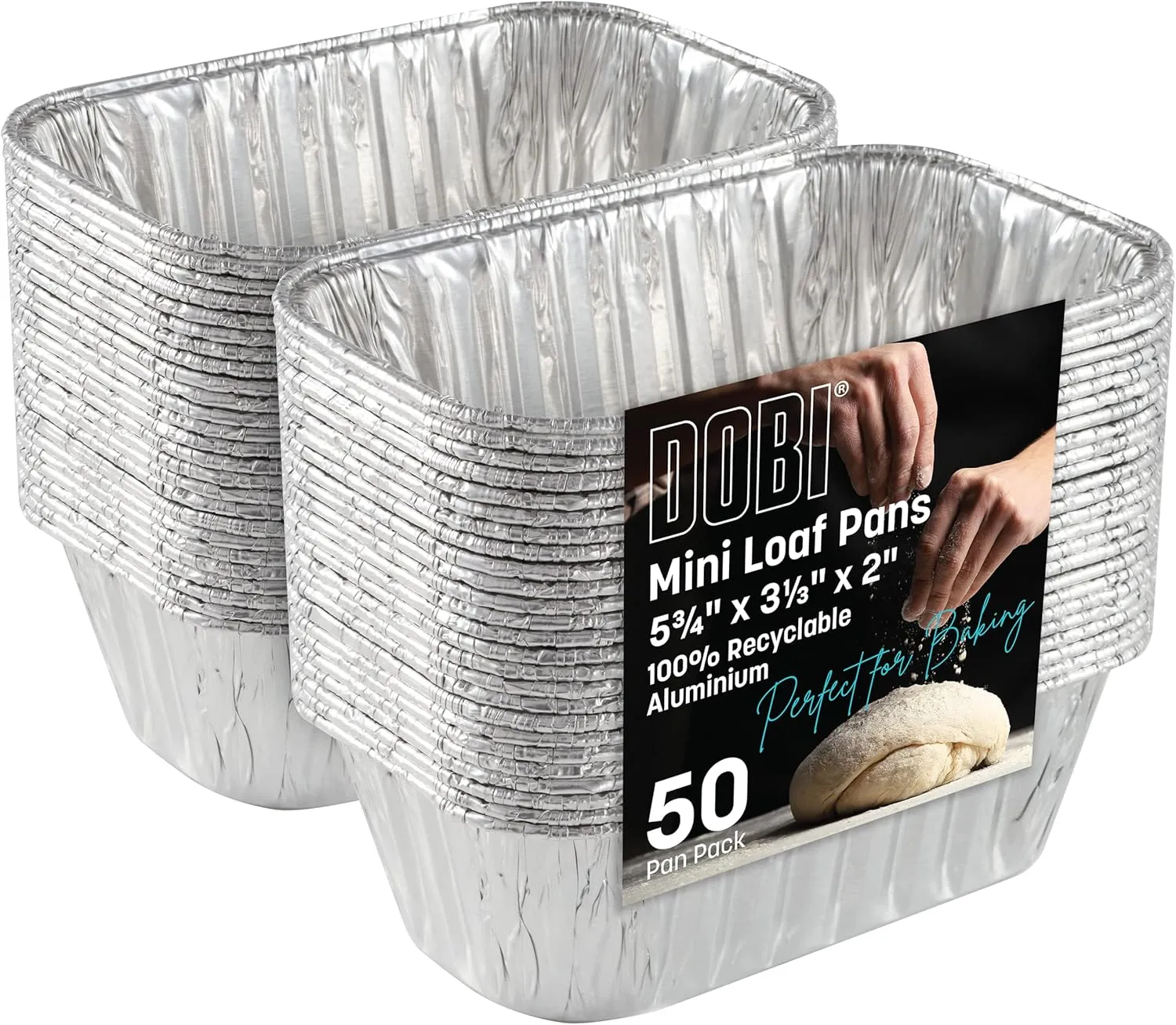 DOBI Aluminum Mini Loaf Pans (50 Pack) - Disposable Aluminum Foil 1 lb Mini Loaf Baking Pans, Small Bread Tins - 6" X 3.5" X 2"