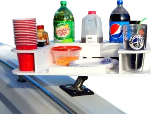 Docktail Butler Boat Table Caddy Organizer - Includes Rod Holder Mount | Portable Boat Table and Boat Bar, Marine Tables for Boats with Cup Holders, Boat Storage Accessories