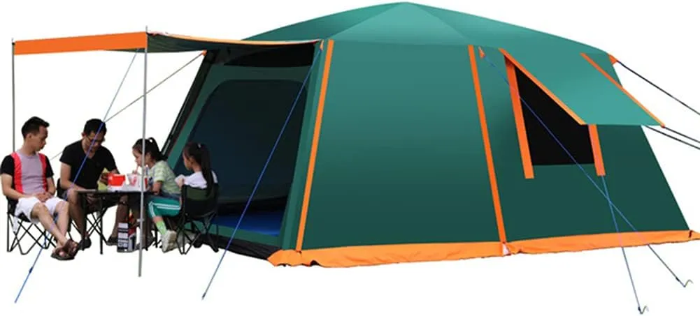 Dome Tent with Porch Automatic Pop Up Tent Sun Shelter Easy Set Up Double Layer Family Camping Tents with Carrying Bag for Outdoor Camping, Fishing, BBQ, 5