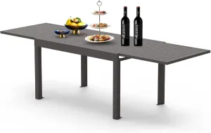 Domi Large Extendable Patio Dining Table, Aluminum Metal Indoor Outdoor 53"- 106" Adjustable for 6-8 Person Rectangular Table for Porch Backyard Balcony Garden (Dark-Brown)