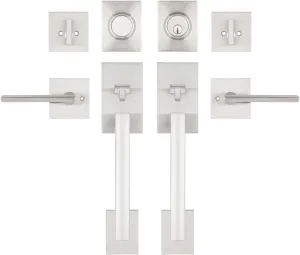 Double Door Handle Sets with Single Cylinder Deadbolt, Rectangular Adjustable Entry Door Lock Sets with Dummy (Arch Lever, Brushed Nickel)