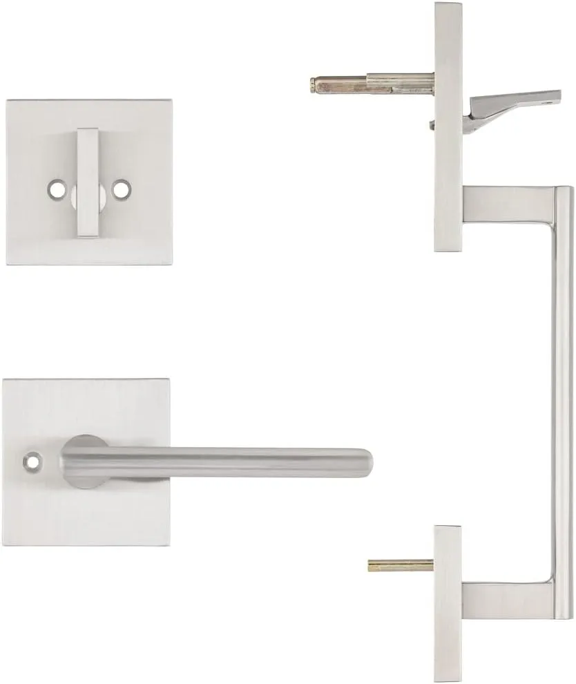 Double Door Handle Sets with Single Cylinder Deadbolt, Rectangular Adjustable Entry Door Lock Sets with Dummy (Arch Lever, Brushed Nickel)