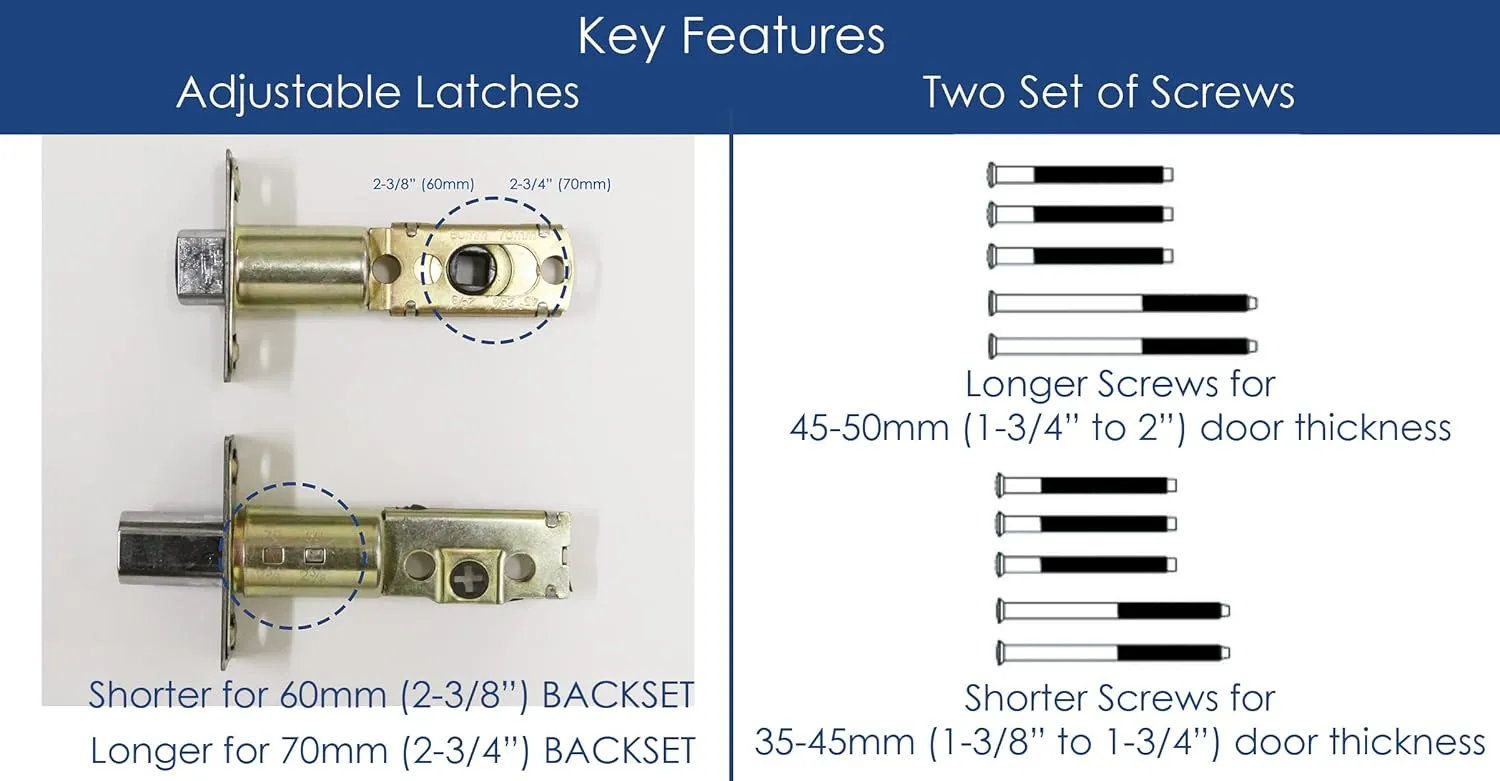 Double Door Handle Sets with Single Cylinder Deadbolt, Rectangular Adjustable Entry Door Lock Sets with Dummy (Arch Lever, Brushed Nickel)