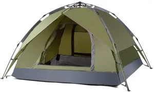 Double Layer Automatic Instant Setup Camping Tent 3-4 Person Family Tent Waterproof Foldable Tent for Hiking Travel (Color : Army Green)